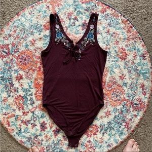 American Eagle Embroidered Bodysuit M